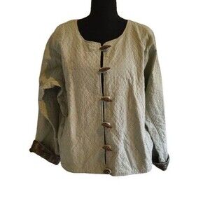 Artisan Reversible Quilted Jacket Wooden Toggle Button Openwork Seam Top L XL